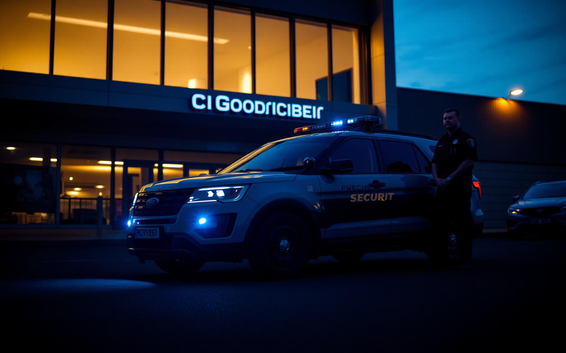 Sioux Falls security company patrol vehicle protecting a commercial property at night